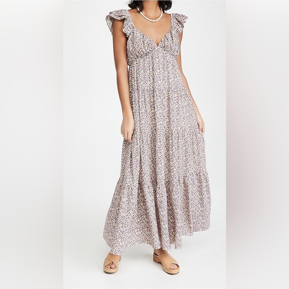 ENGLISH FACTORY Floral Maxi Dress Ruffle Sleeve Size Large
